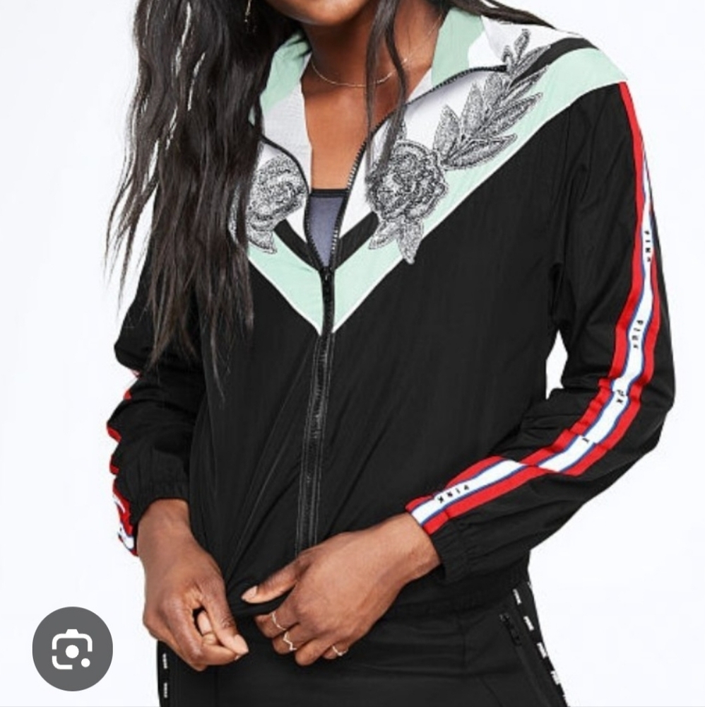 Victoria's Secret PINK Bling Roses Perfect Full Zip Anorak Jacket. XS